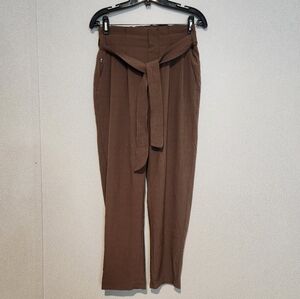 Athleta Skyline Plaid Pant Size 2 Paperbag Tie Waist High Rise Brown